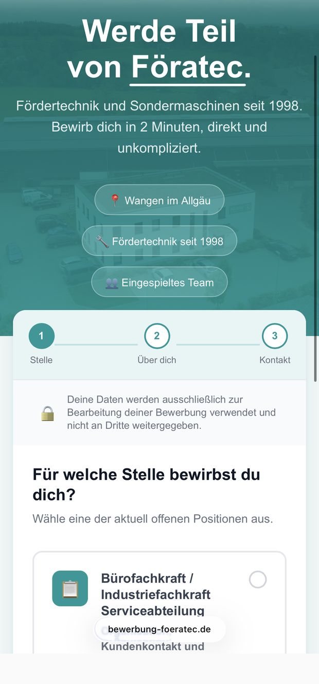 Bewerbungsfunnel bewerbung-foeratec.de